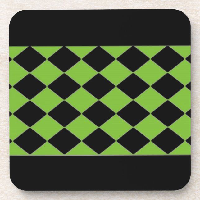 Black and Green Diamond Pattern Beverage Coaster (Front)
