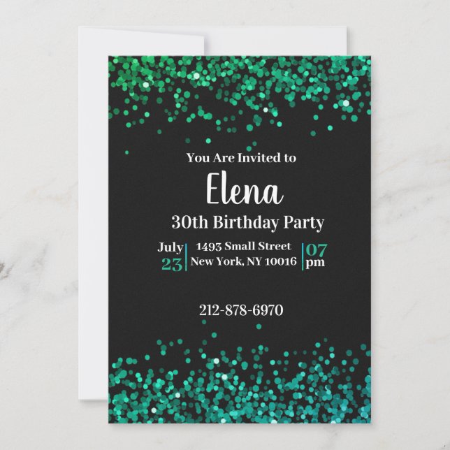Black and  Green Elegant Birthday Party Invitation (Front)