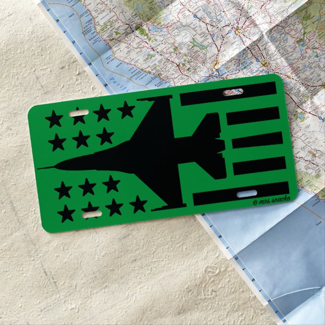Black and Green F-16 Viper Stars and Stripes License Plate (In Situ)