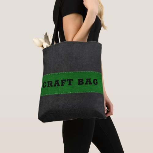 Black and green faux leather stitched effect tote bag