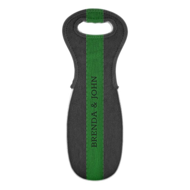 Black and green faux leather texture wine bag (Front Flat)