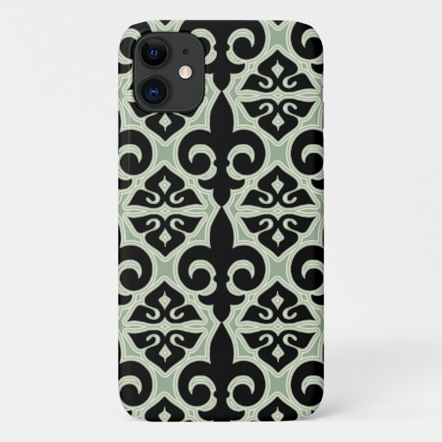 Black and Green Fleur De Lis Pattern Case-Mate iPhone Case (Back)