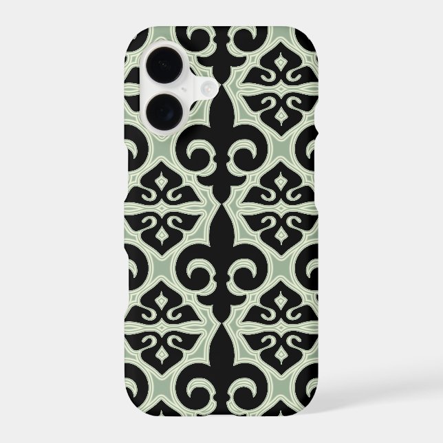 Black and Green Fleur De Lis Pattern Iphone Case (Back)