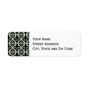 Black and Green Fleur De Lis Pattern Label