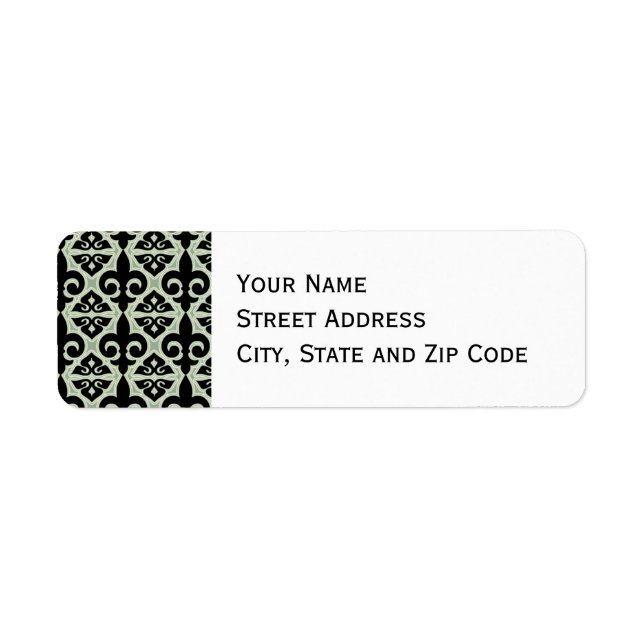 Black and Green Fleur De Lis Pattern Label (Front)