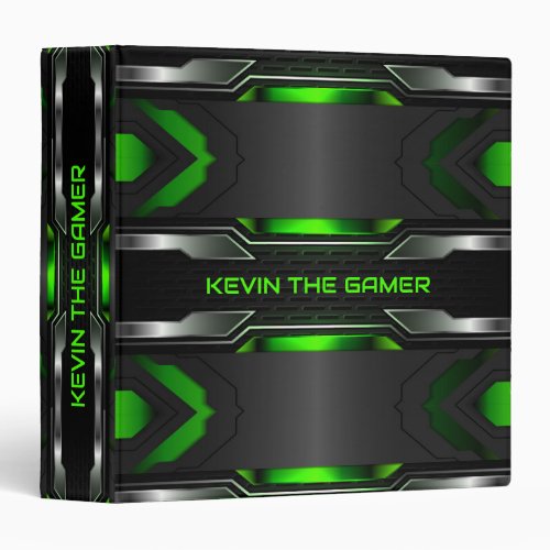Black and green gaming background geometric design 3 ring binder