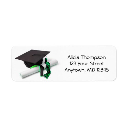 Black and Green Graduation Cap and Tassel Address Label