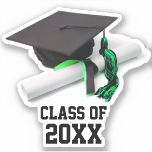 Black and Green Graduation Cap  Tassel Class Of Sticker