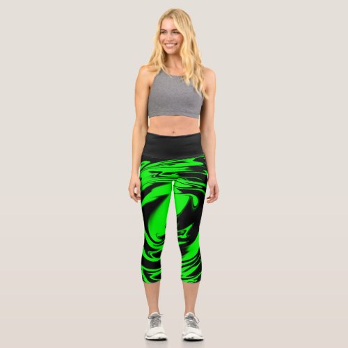 Black and green High Waisted Capris