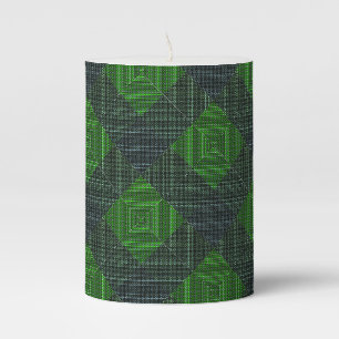 Black and green inclined squares or chess style pillar candle