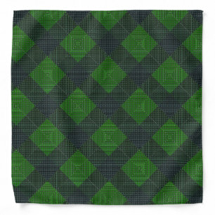 Black and green inclined squares or plaid style bandana