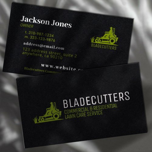 Black and Green Lawn Care  Mowing Business Cards