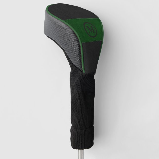 Black and green leather image custom monogram golf head cover (Angled)