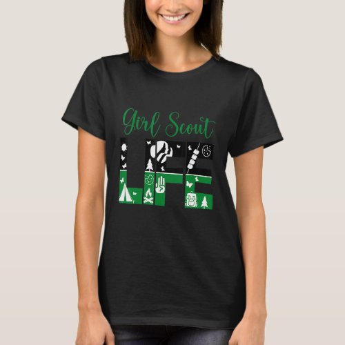 Black And Green Life Scout For Girls Cookie Campin T_Shirt