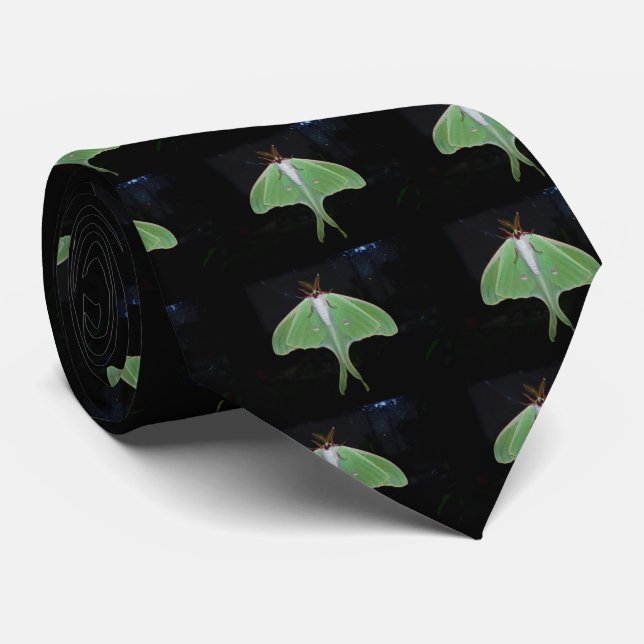 Black and Green Luna Moth Tie (Rolled)