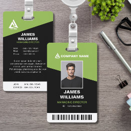 Black and Green Minimalist Modern Barcode Name ID Badge