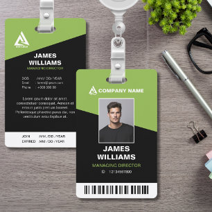 Black and Green Minimalist Modern Barcode Name ID Badge
