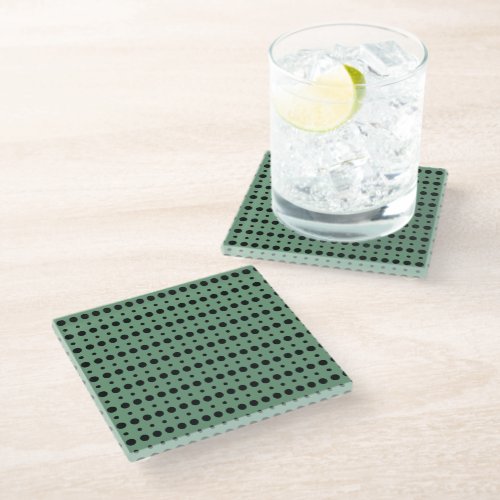 Black and Green Minimalist Polka Dots g9 Glass Coaster