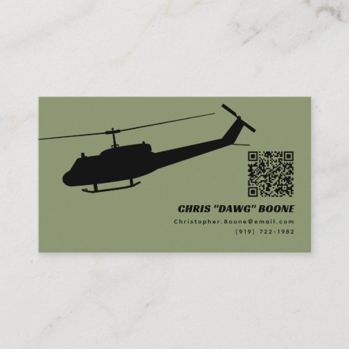 Black and Green Modern Huey Helicopter Business Card