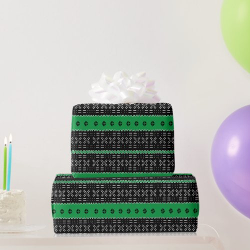 Black And Green Modern Mud Cloth Pattern Wrapping Paper