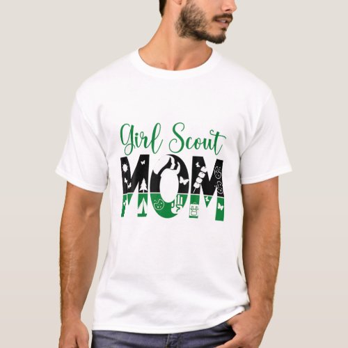 Black And Green Mom Scout For Girls Cookie Camping T_Shirt