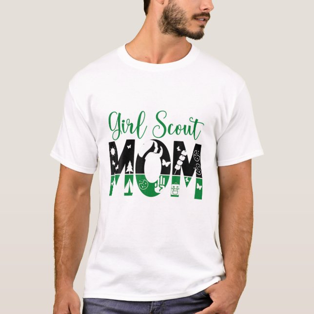 Black And Green Mom Scout For Girls Cookie Camping T-Shirt (Front)