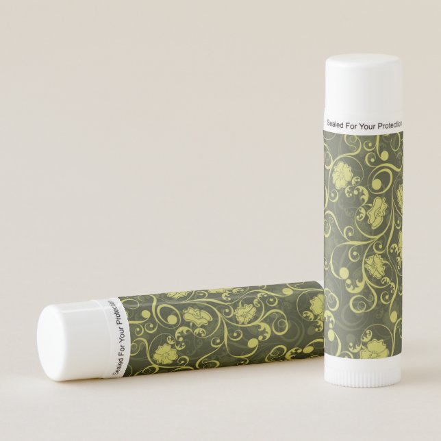 Black and Green Nature Illustrated Floral Pattern Lip Balm (Front)