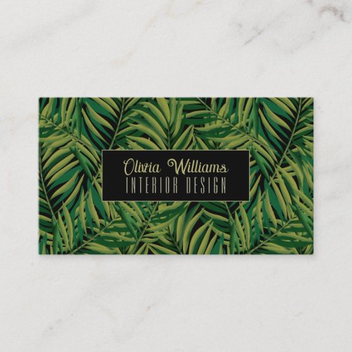 Black and Green Palm Leaves Aesthetic Business Card