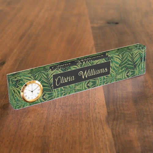 Black and Green Palm Leaves Aesthetic Desk Name Plate