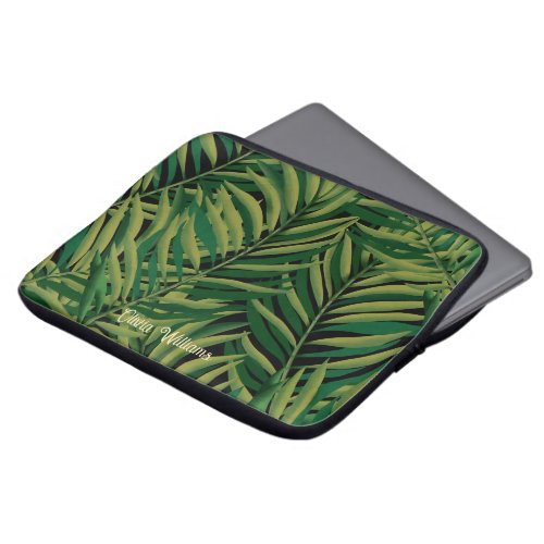 Black and Green Palm Leaves Aesthetic Laptop Sleeve