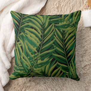 Black and Green Palm Leaves Aesthetic Throw Pillow