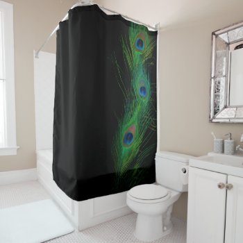 Black And Green Peackcock Feather Shower Curtain by Peacocks at Zazzle