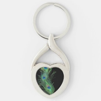 Black And Green Peacock Feather Keychain by Peacocks at Zazzle
