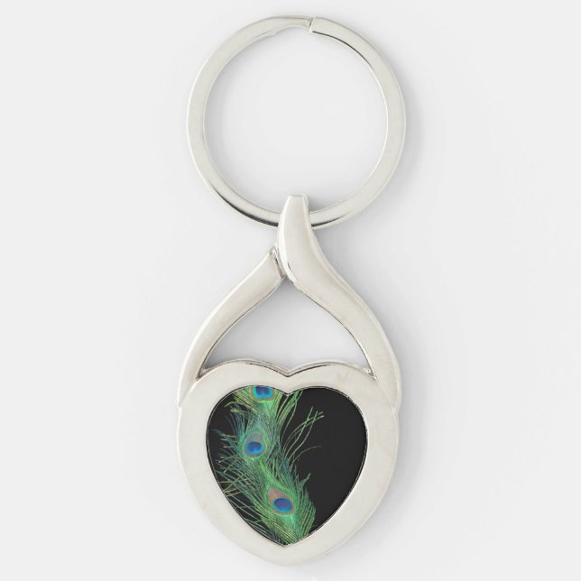Black and Green Peacock Feather Keychain (Front)