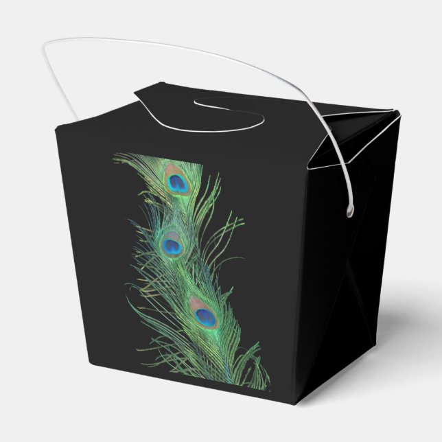 Black and Green Peacock Feathers Favor Boxes (Back Side)