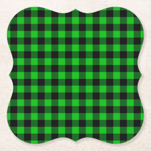 Black and Green Plaid Check Paper Coasters