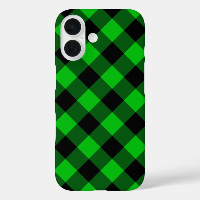 Black and Green Plaid Checked iPhone Case (Back)