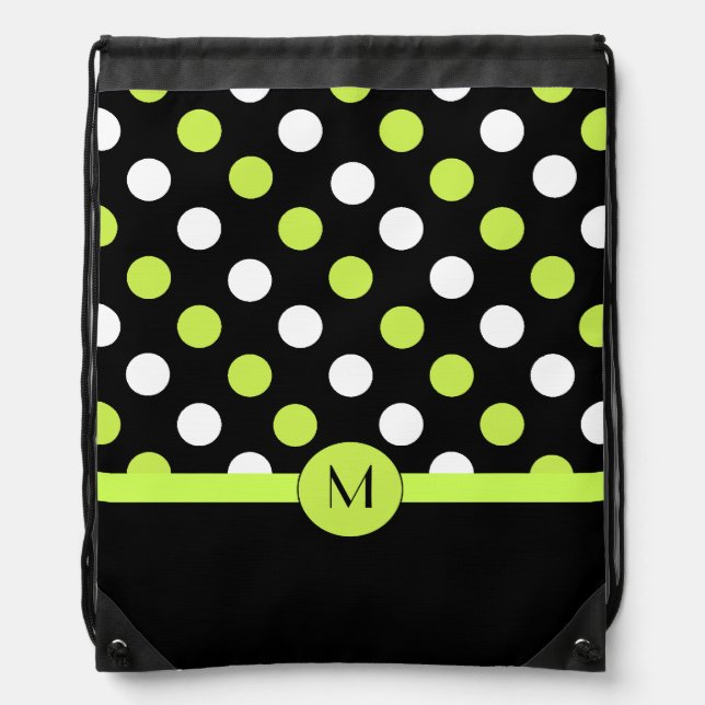 Black and Green Polka Dot Monogram Backpack (Front)
