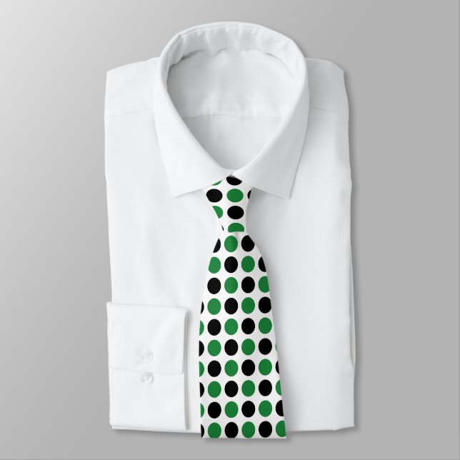 Black and Green Polka Dots Neck Tie (Tied)