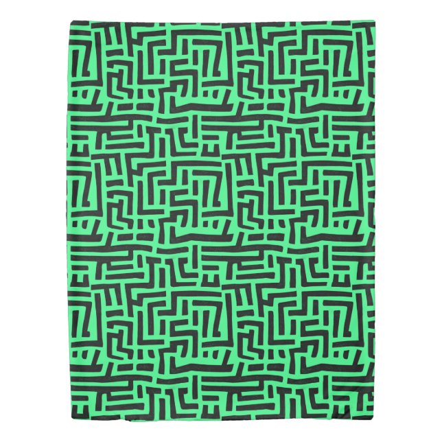 Black And Green Pop Art Maze Pattern Duvet Cover (Front)