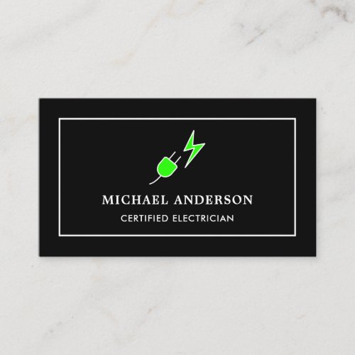 Black and Green Power Plug Certified Electrician Business Card