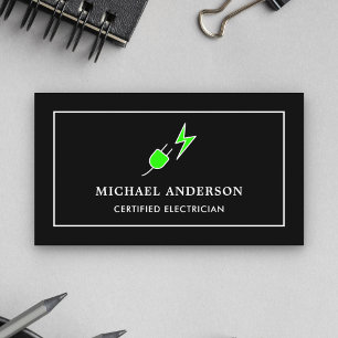 Black and Green Power Plug Certified Electrician Business Card