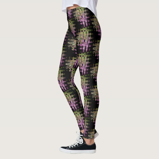 Black and Green Purple shades Patterned Leggings (Left)