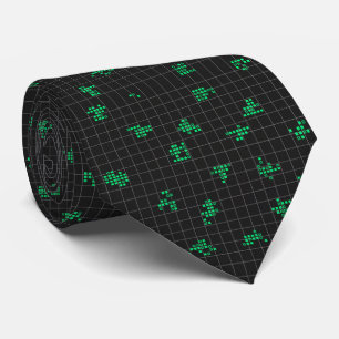 Black and Green Retro Pixelated Matrix Code  Neck Tie