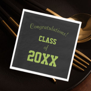 Black and Green School Colors Graduation Napkins