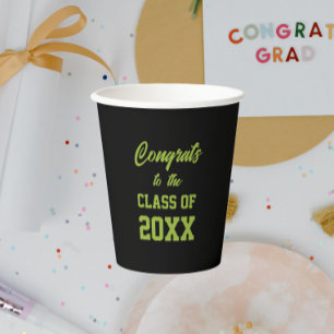 Black and Green School Colors Graduation Party Paper Cups