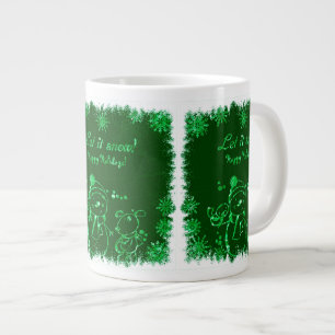 Black And Green Snowman Illustration-Let It Snow Large Coffee Mug