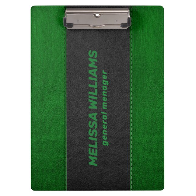 Black and green stitched faux leather clipboard (Front)