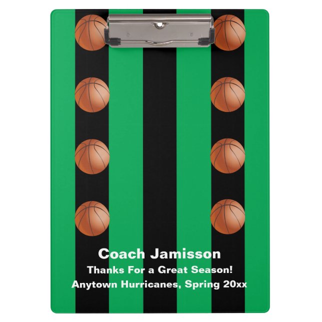 Black and Green Stripe, Basketball Coach, Name,  Clipboard (Front)