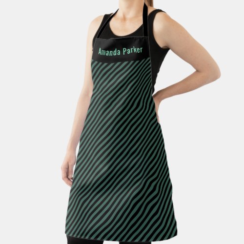 Black and Green Striped Pattern Personalized Chef Apron